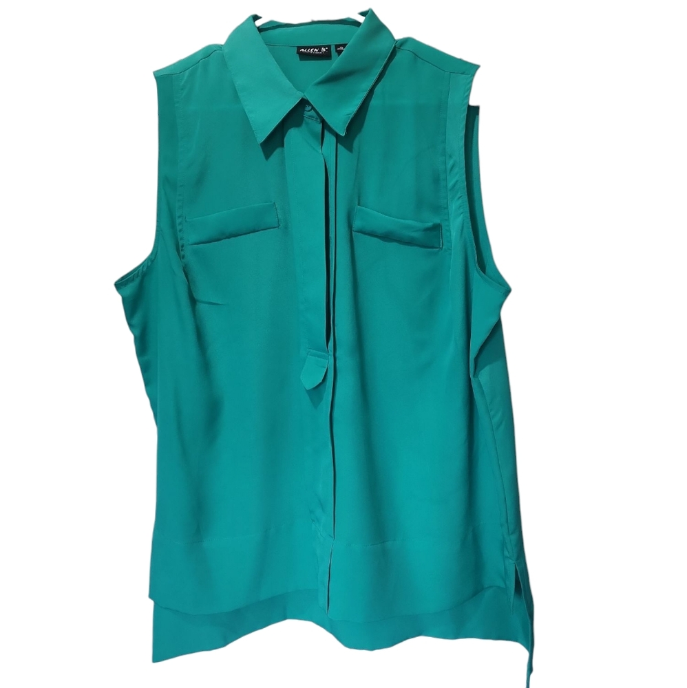 Allen B Womens leeveless Teal Top Button Down Sleeveless XL